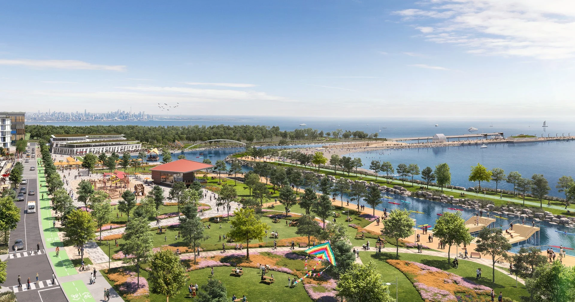 Artist&rsquo;s rendering of the proposed Lakeview Village waterfront and green spaces