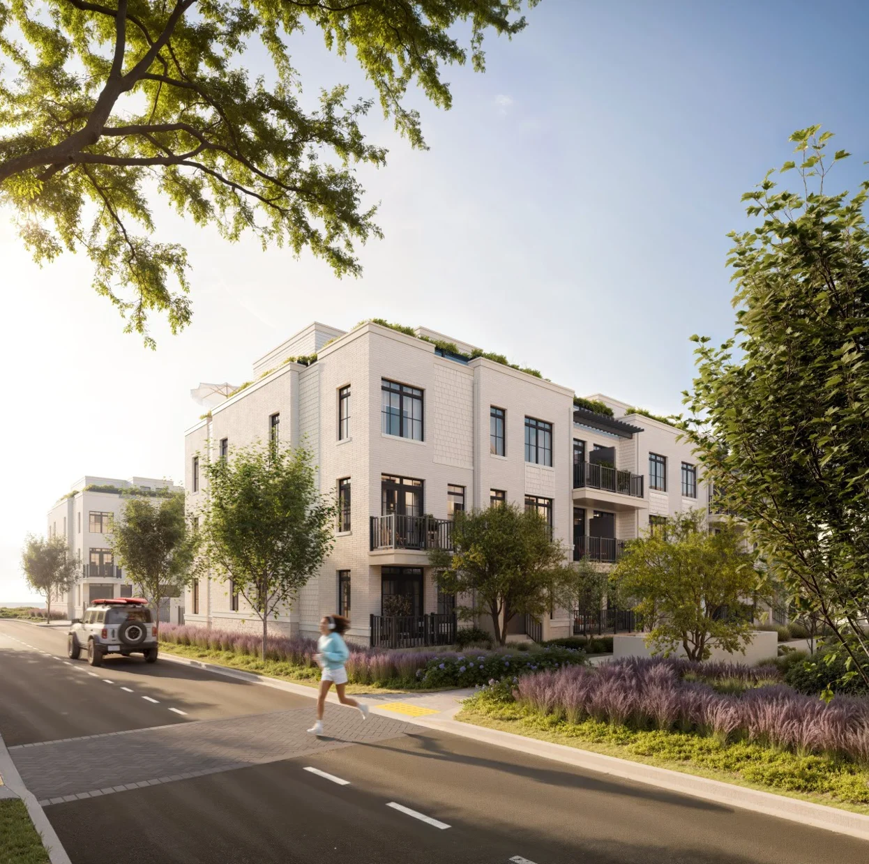 Artist&rsquo;s rendering of South Banks coastal townhomes at Lakeview Village